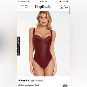 Women popilush Shapewear Faux Leather Lace Balconette Sculpt Bodysuit Jujube Red